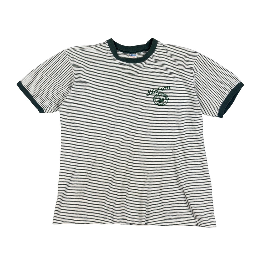 Vtg 70s Champion Stetson University Striped Ringer Tee Men's L Green USA